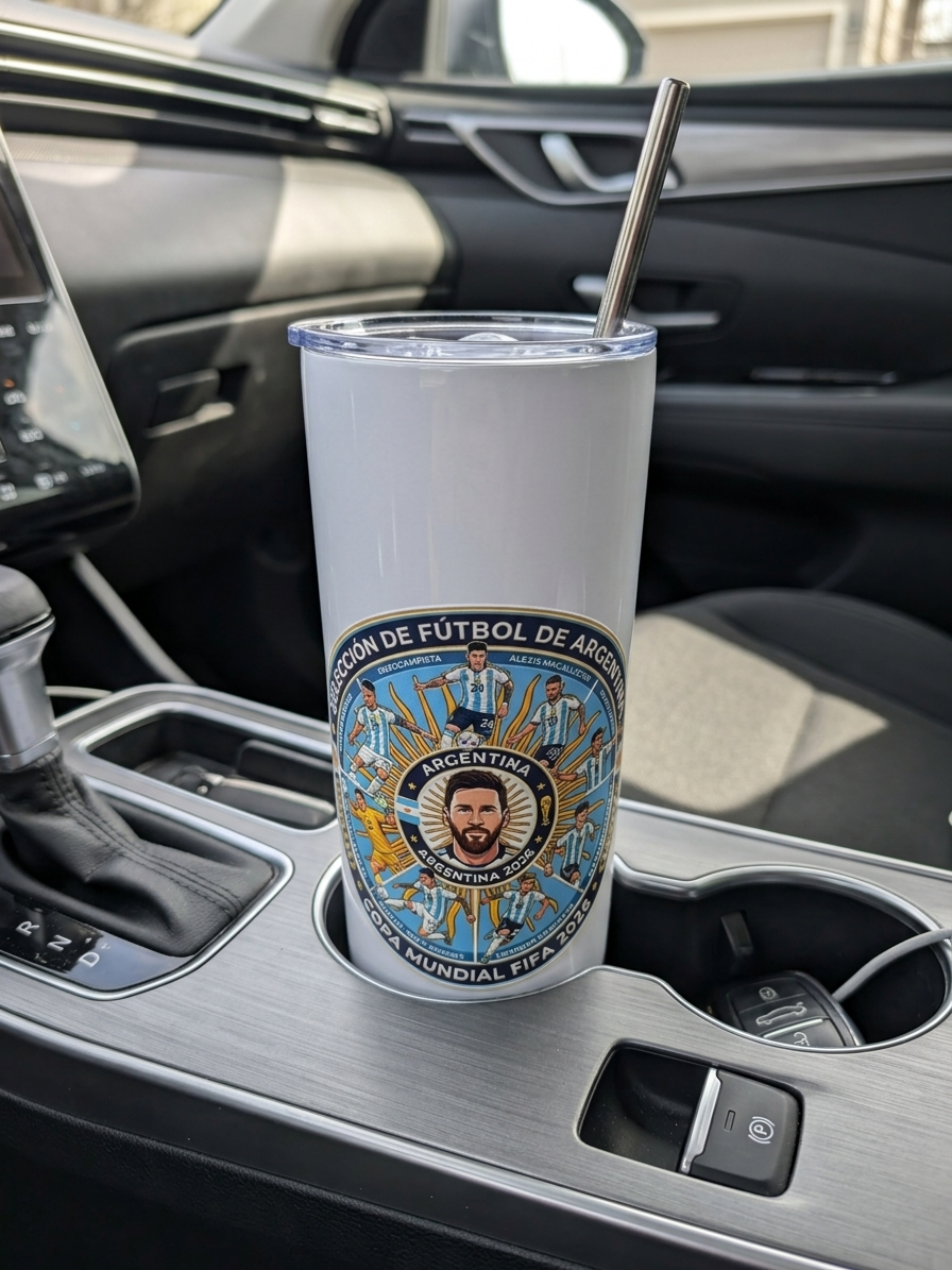 Argentina Soccer Team White Metal Tumbler w/ Lid & Straw | UV Texture