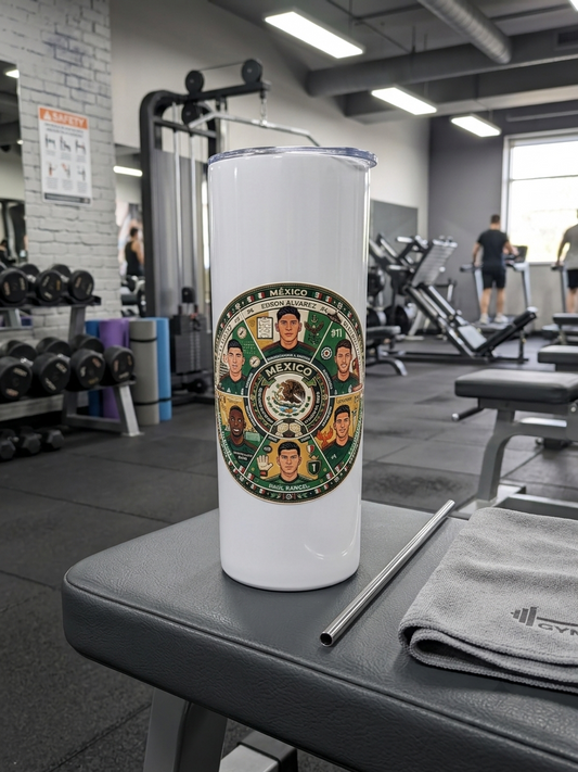 Mexico Soccer Team White Metal Tumbler w/ Lid & Straw | UV Texture
