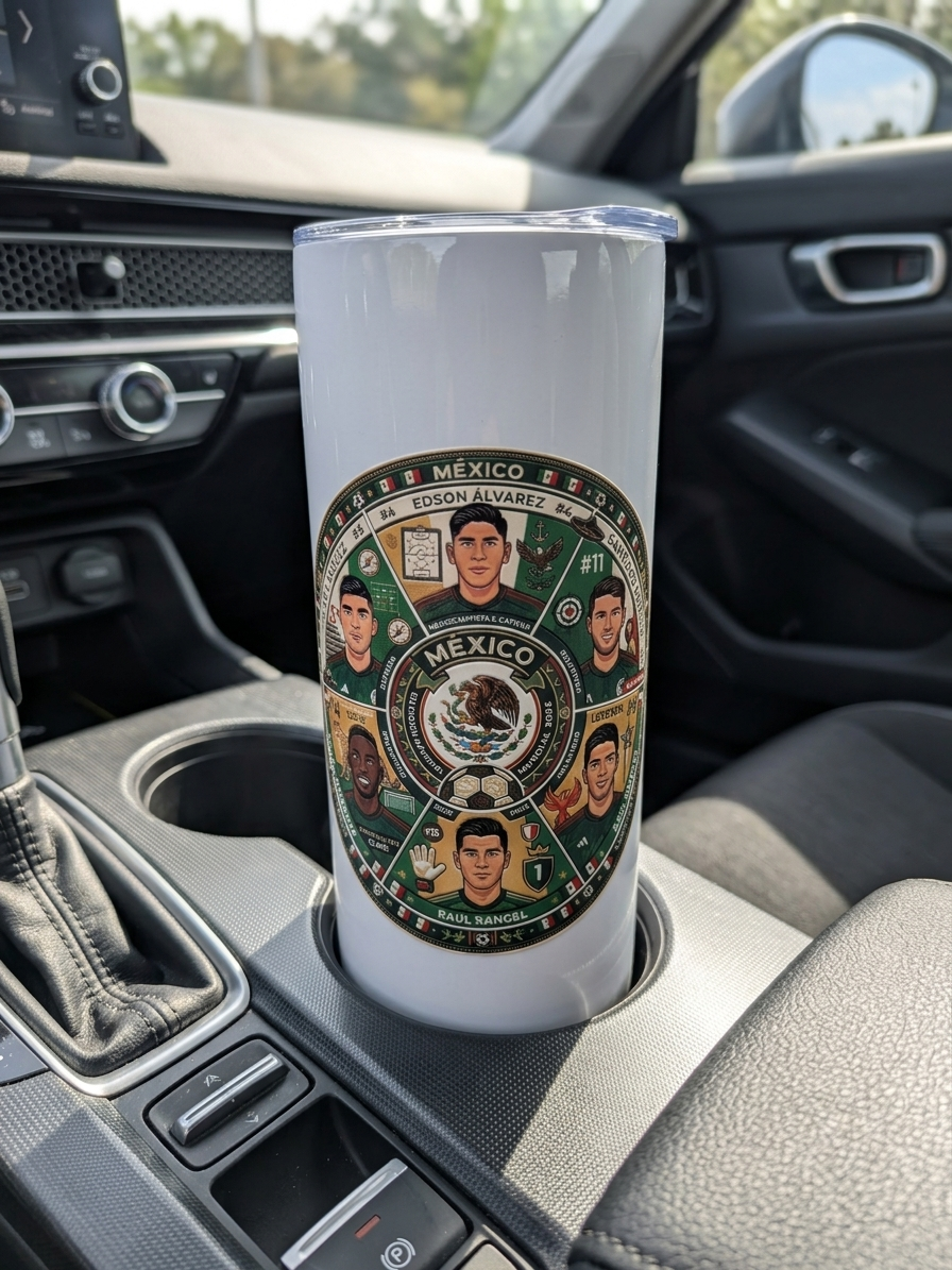 Mexico Soccer Team White Metal Tumbler w/ Lid & Straw | UV Texture