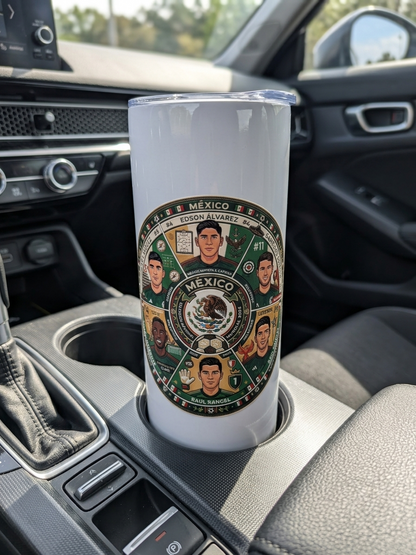 Mexico Soccer Team White Metal Tumbler w/ Lid & Straw | UV Texture