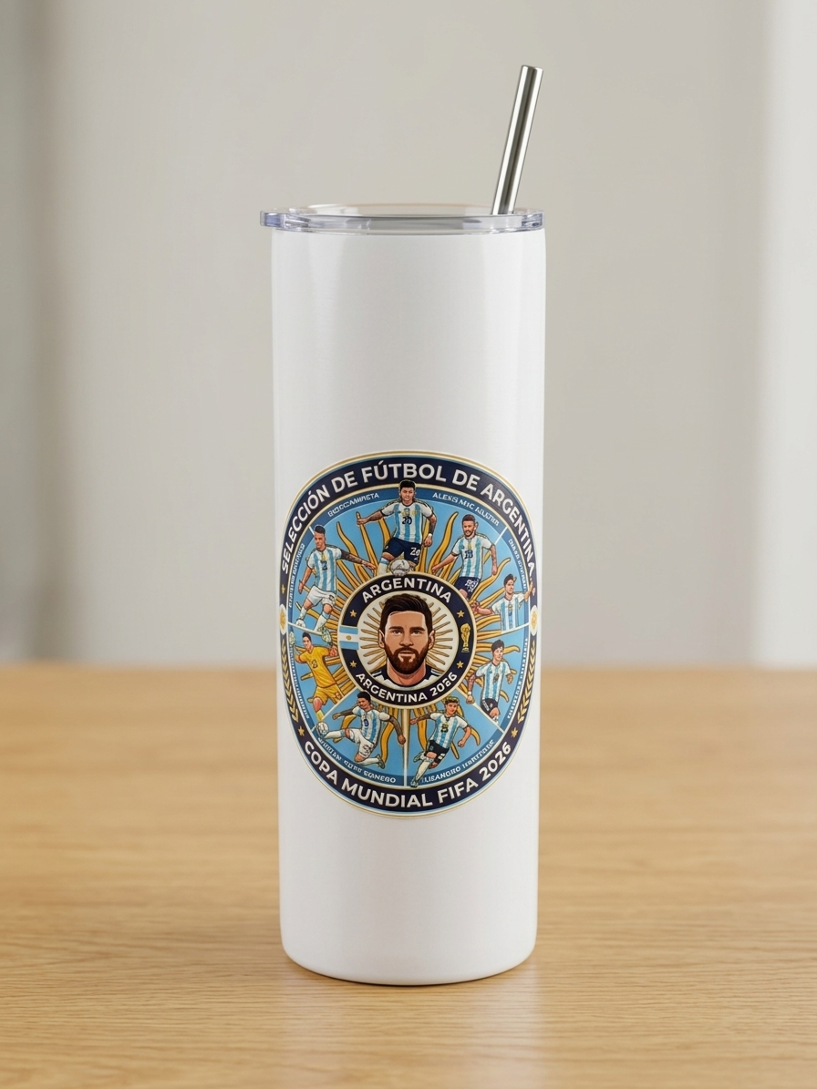 Argentina Soccer Team White Metal Tumbler w/ Lid & Straw | UV Texture