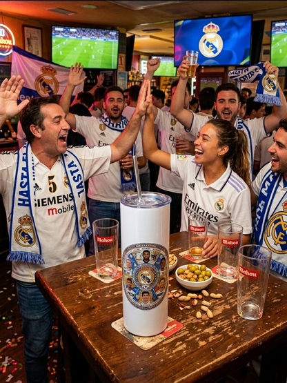 Real Madrid Team White Metal Tumbler w/ Lid & Straw | UV Texture