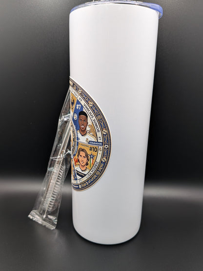 Real Madrid Team White Metal Tumbler w/ Lid & Straw | UV Texture