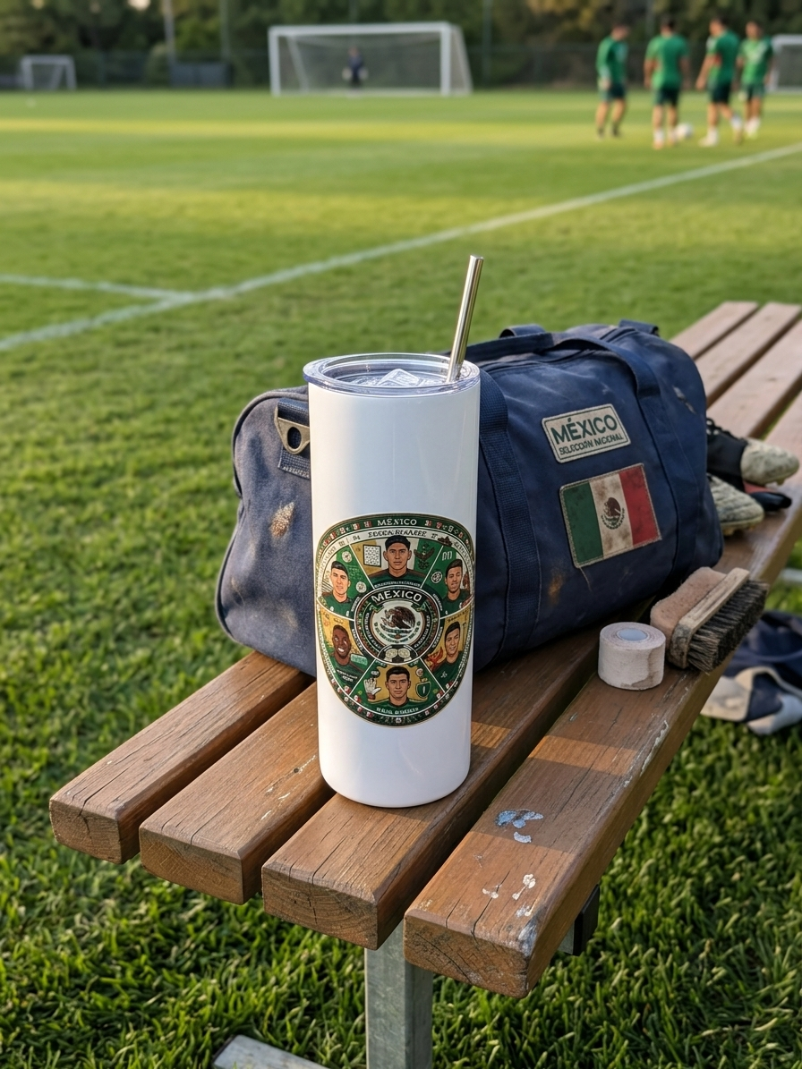 Mexico Soccer Team White Metal Tumbler w/ Lid & Straw | UV Texture