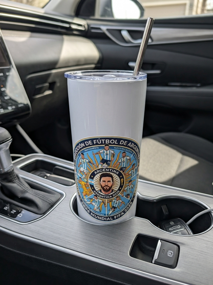 Argentina Soccer Team White Metal Tumbler w/ Lid & Straw | UV Texture