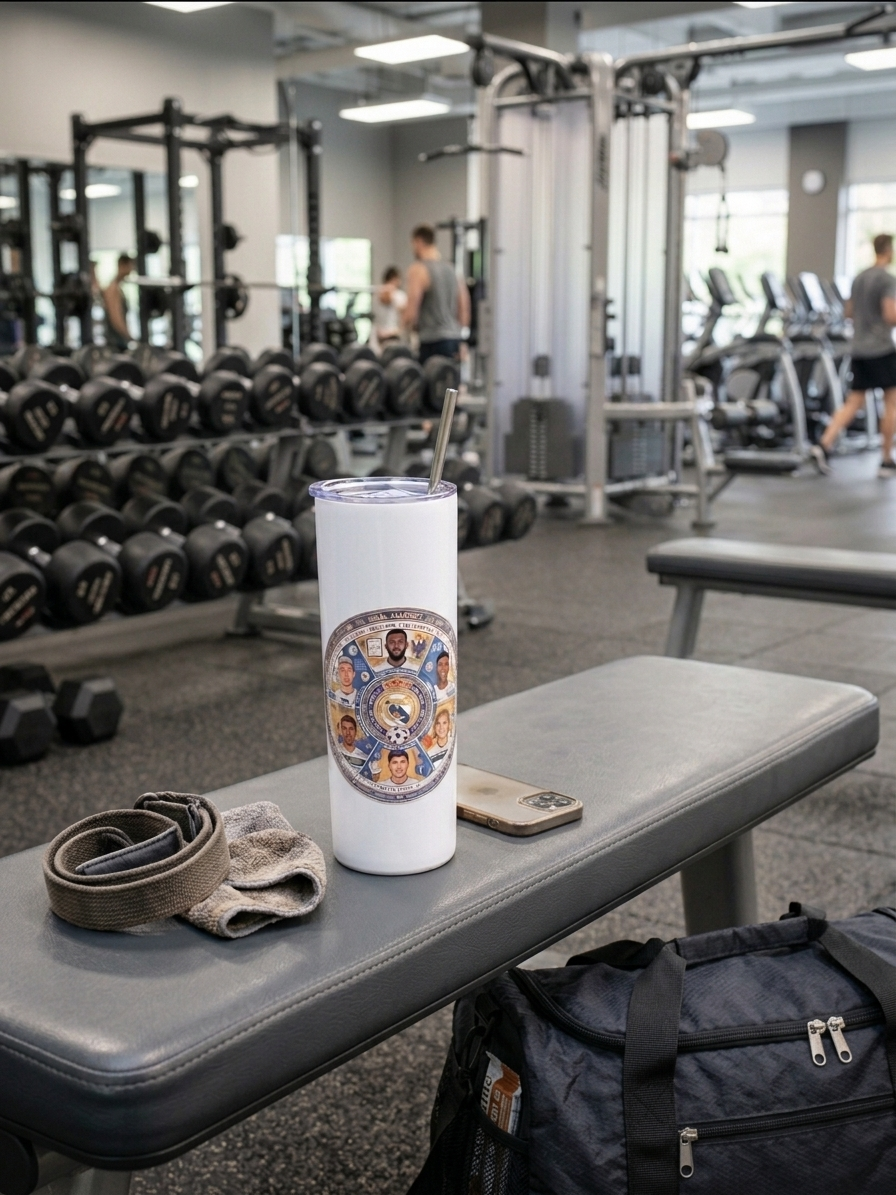 Real Madrid Team White Metal Tumbler w/ Lid & Straw | UV Texture