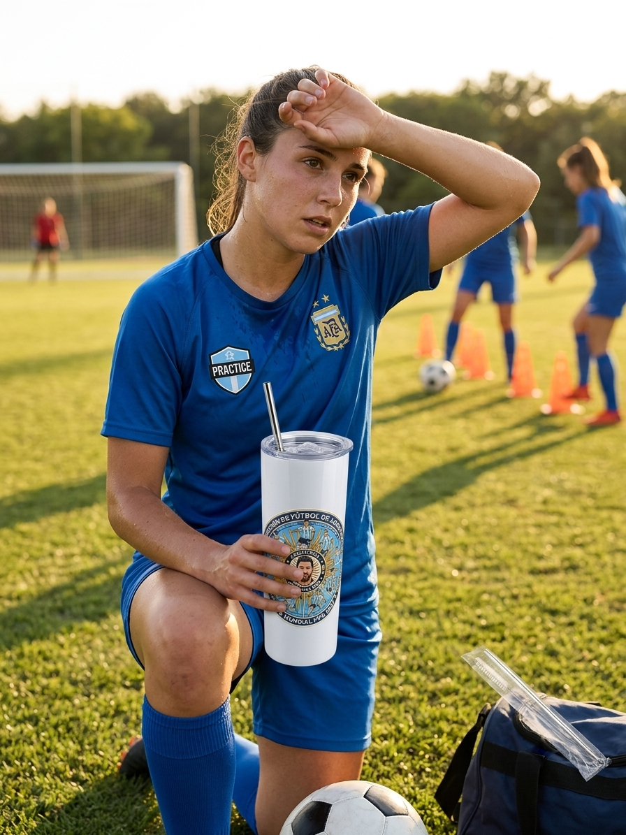 Argentina Soccer Team White Metal Tumbler w/ Lid & Straw | UV Texture