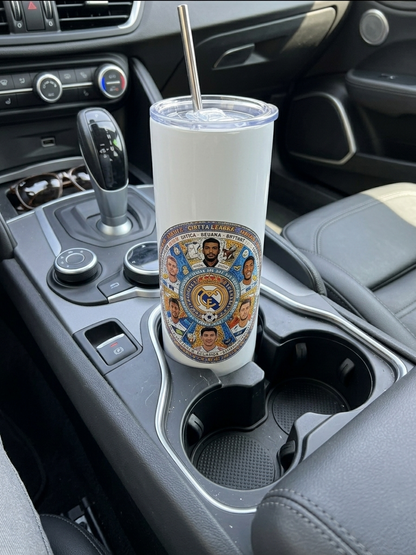 Real Madrid Team White Metal Tumbler w/ Lid & Straw | UV Texture