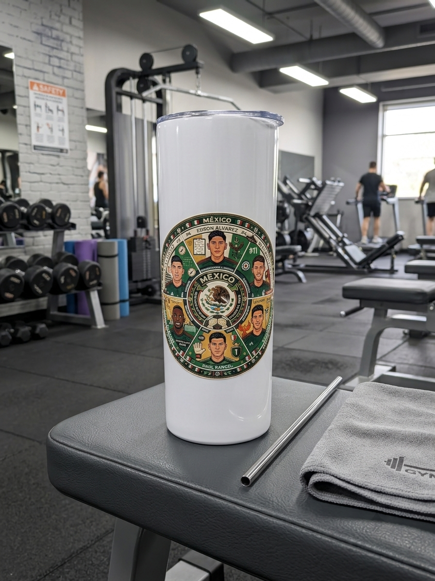 Mexico Soccer Team White Metal Tumbler w/ Lid & Straw | UV Texture